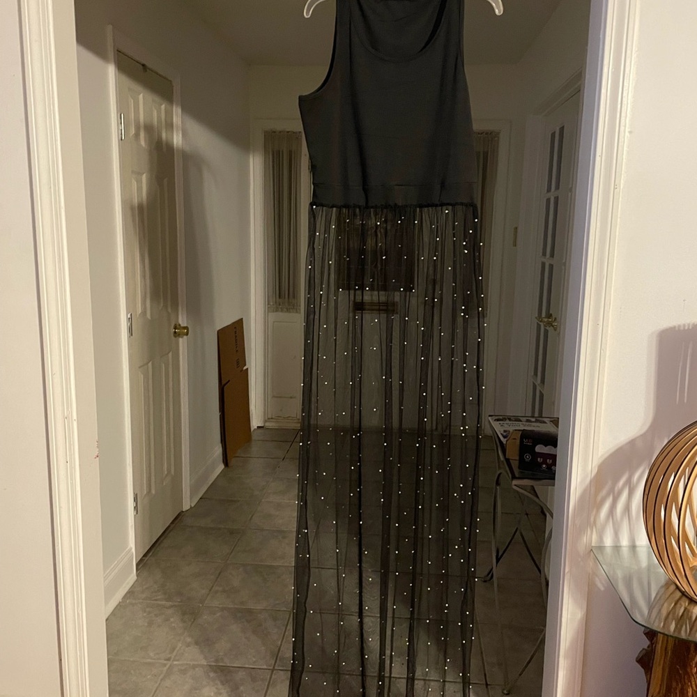 Black dress with pearl beads